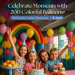 Rainbow 200 Pcs Assorted Latex Party Balloons – Multicolor Ideal for Birthday, A