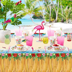 2 Pcs Hawaiian Table Cloths Luau Grass Skirt Tablecloths Tropical Hawaiian Party