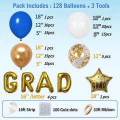 Graduation Balloon Arch Kit for Class of 2026, Blue White Gold 128pcs