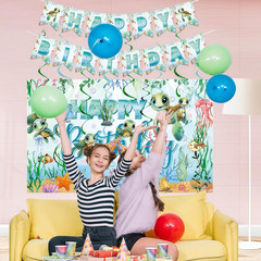 Sea Turtle Birthday Decorations Include Happy Birthday Banner, Backdrop, Hanging
