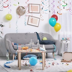 18 Pcs Silver Party Hanging Swirls Double Strip Ceiling Decorations Set