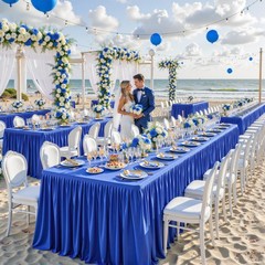 Party Talk Royal Blue Polyester Table Clothes for 8 Foot Rectangle Tables, Wrink