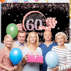 60Th Birthday Banner Decorations Backdrop for Women, Extra Large 60 Year Old Bir