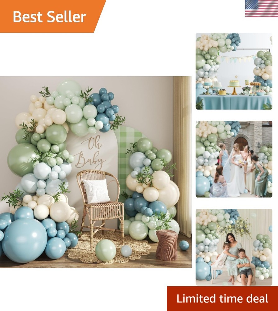 Dusty Blue Sage Green Balloon Arch Kit, 124Pcs Fog Blue Light blue Green Sand…