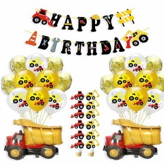 Birthday Party Decoration, Construction Themed Banner & Dump Truck Balloons Set