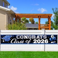 Blue White Class of 2026 Graduation Party Decorations, 9 4/5ft Congrats Grad Yar