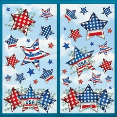 9 Sheets Patriotic Star Window Cling Stickers Red Blue USA Star Eucalyptus Windo
