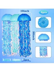 10″ Blue Hanging Jellyfish Paper Lanterns – Under the Sea Party Gradient Blue B