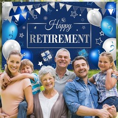 Retirement Party Decorations, Extra Large Fabric Retire Sign Banner Photo Boo…