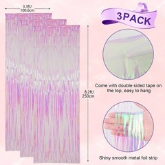 3 Pack 3.3×8.2 Feet Iridescent Transparent Foil Fringe Backdrop Curtains, Tin…