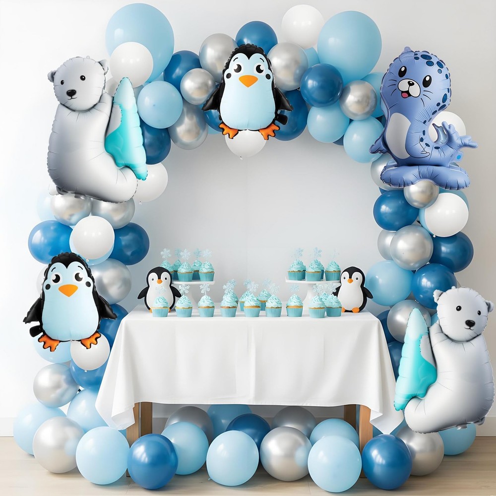 108 Pcs Winter Party Decorations Polar Bear Penguin Seal Christmas Balloon Ar…