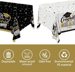 Graduation Decorations 2026-2 Pcs Black and Gold Gongrats Grad Tablecover for