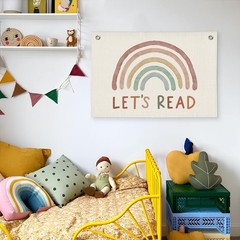 Read Linen Banner – Boho Classroom Decor, Reading Room Wall Hanging, Rainbow …