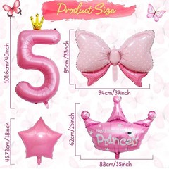 7PCS Set Princess Peach 5th Birthday Decoration Backdrop Big Foil B…