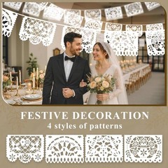 15 Ft White Mexican Papel Picado Banner – Perfect for Fiesta & Day of the Dead