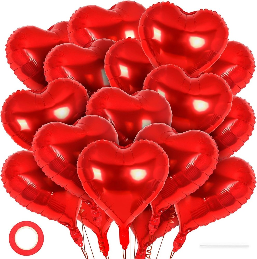 24 Globos De Aluminio Corazones Rojo 18 Inches Para San Valentín Mi Novia Mujer