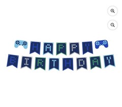 Video Game Party Decor Lot Controller Banner Happy Birthday Cupcake Toppers Set