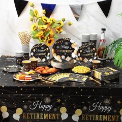 452 Pcs Black Gold Retirement Party Decorations – Stylish Disposable Tableware