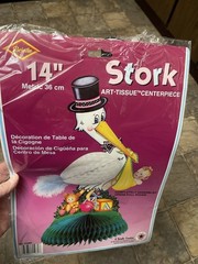 Stork Baby Shower Blue Centerpiece Decoration 1989 Beistle 14″ Honeycomb NOS