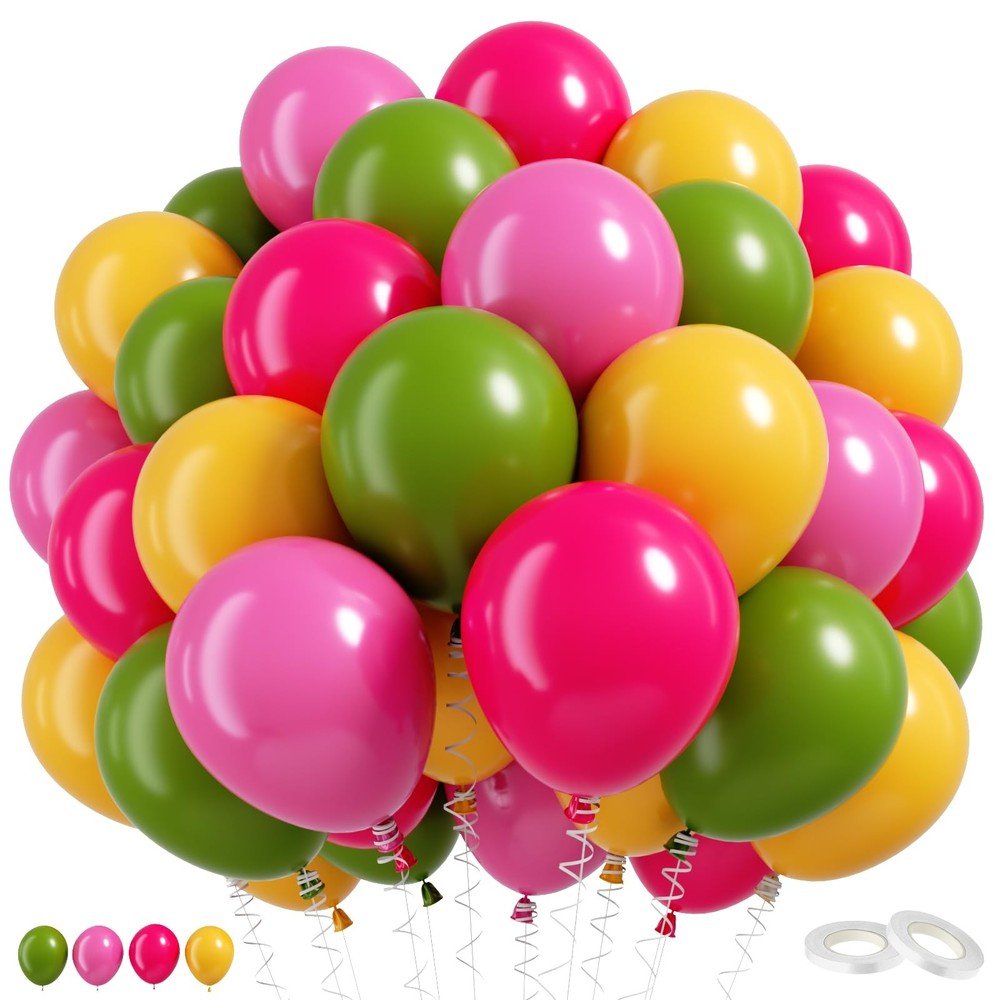 Pink Yellow Green Balloons, 60 Pcs 12 Inch Olive Green Yellow Peach Pink Rose…