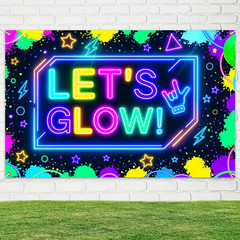 Neon Glow Banner 71X43 Inch Party Decoration Geometric Shapes Birthday Backdrop