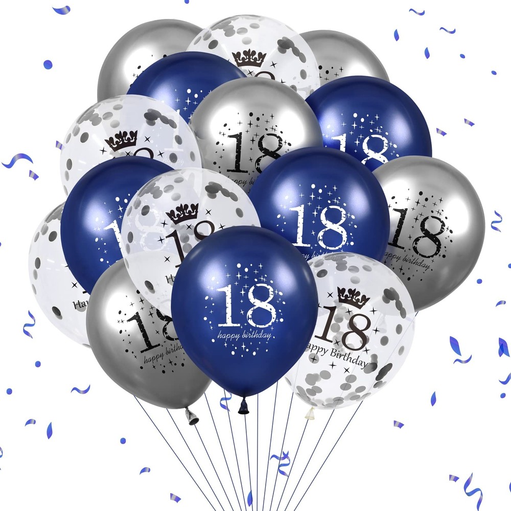 18th Birthday Balloons, 15 PCS Navy Blue Silver Latex 18th Birthday Balloons …