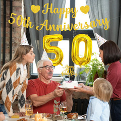 50th Anniversary Party Decorations Includes Gold Glitter Banner,Cake Topper,32-I