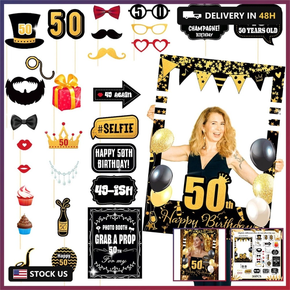 LaVenty Black Gold Glitter 50th Birthday Party Photo Booth Props 50th Birthday P