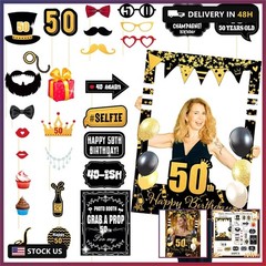 LaVenty Black Gold Glitter 50th Birthday Party Photo Booth Props 50th Birthday P