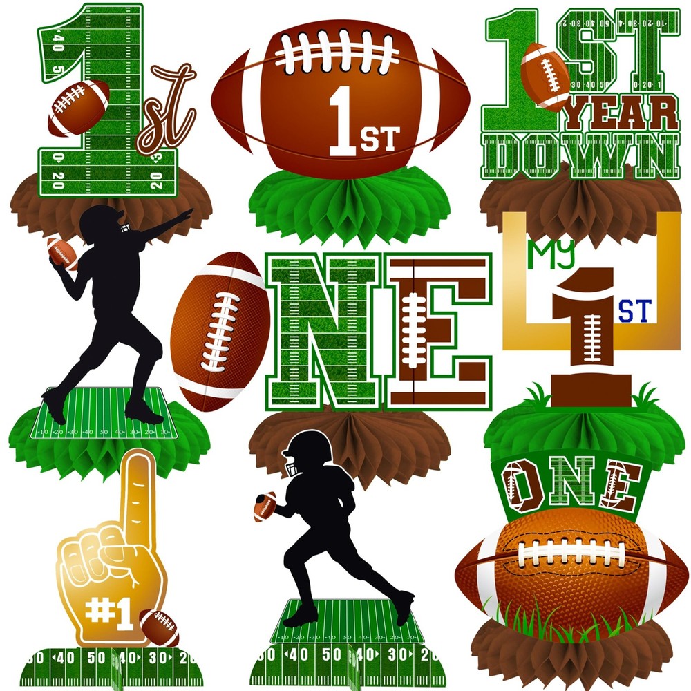 12 PCS Football First Year Down Honeycomb Centerpieces 1st Table Decoration