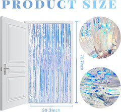 2 Pack Iridescent Party Backdrop Decorations Tinsel Curtain Birthday Decorations