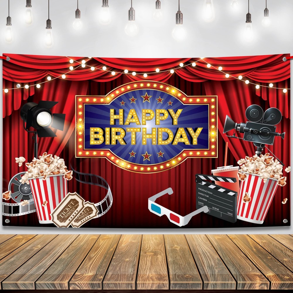Large Movie Night Banner – 72×44 Inch | Movie Birthday Party Decorations | Movie