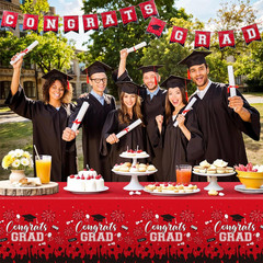 Class of 2026 Graduation Tablecloths Congrats Grad Party Decor Red Black 3 Pack