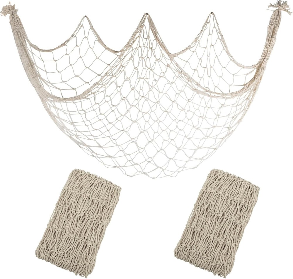 2 Pack Fish Net Decorations – 80×40 Inch Beige Fishing Net Decor for Under The