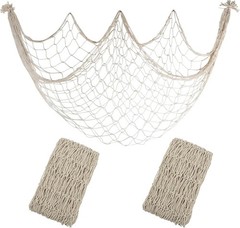 2 Pack Fish Net Decorations – 80×40 Inch Beige Fishing Net Decor for Under The