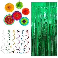 Christmas Party Decorations Set Rainbow Paper Fans Swirls Foil Curtain Backdrop