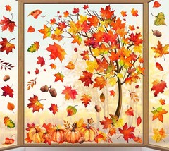 Whaline 6 Sheets Fall Maple Leaves Window Clings Thanksgiving Watercolor…