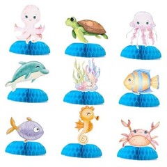 9 Pcs Ocean Animal Table Honeycomb Centerpieces, Ocean Theme Happy Blue
