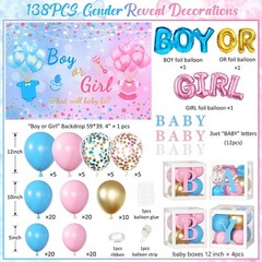 Pink and Blue Baby Reveal Balloon Garland Decorations 138pcs Party Supplies