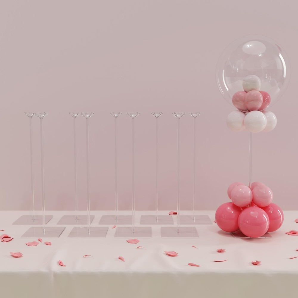 Clear Acrylic Tabletop Balloon Stand Kit, 15.75 Inch 10 pack Ballon Stick Hol…