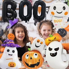 7 Pieces Halloween Ghost Pumpkin Boo Balloons Set, Large Cute Happy Boo Day F…