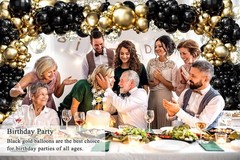 «133Pcs Black and Gold Balloons Garland Arch Kit with Metallic Gold Confetti Bal
