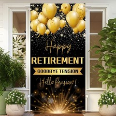 Happy Retirement Door Banner | Black Gold Retirement Party Decorations Door C…