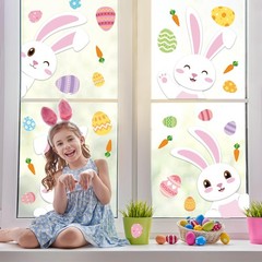 8 Sheets Easter Bunny Window Clings Double-Sided Cartoon Bunny Rabbit Egg Window