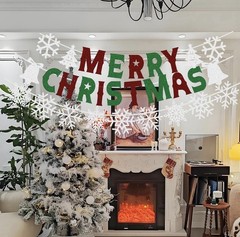 Glitter Merry Christmas Banner Snowflake Party Decor Supplies Red Green White