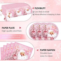 Pink Santa Christmas Party Tableware Set Includes Tablecover Banner and Utensil