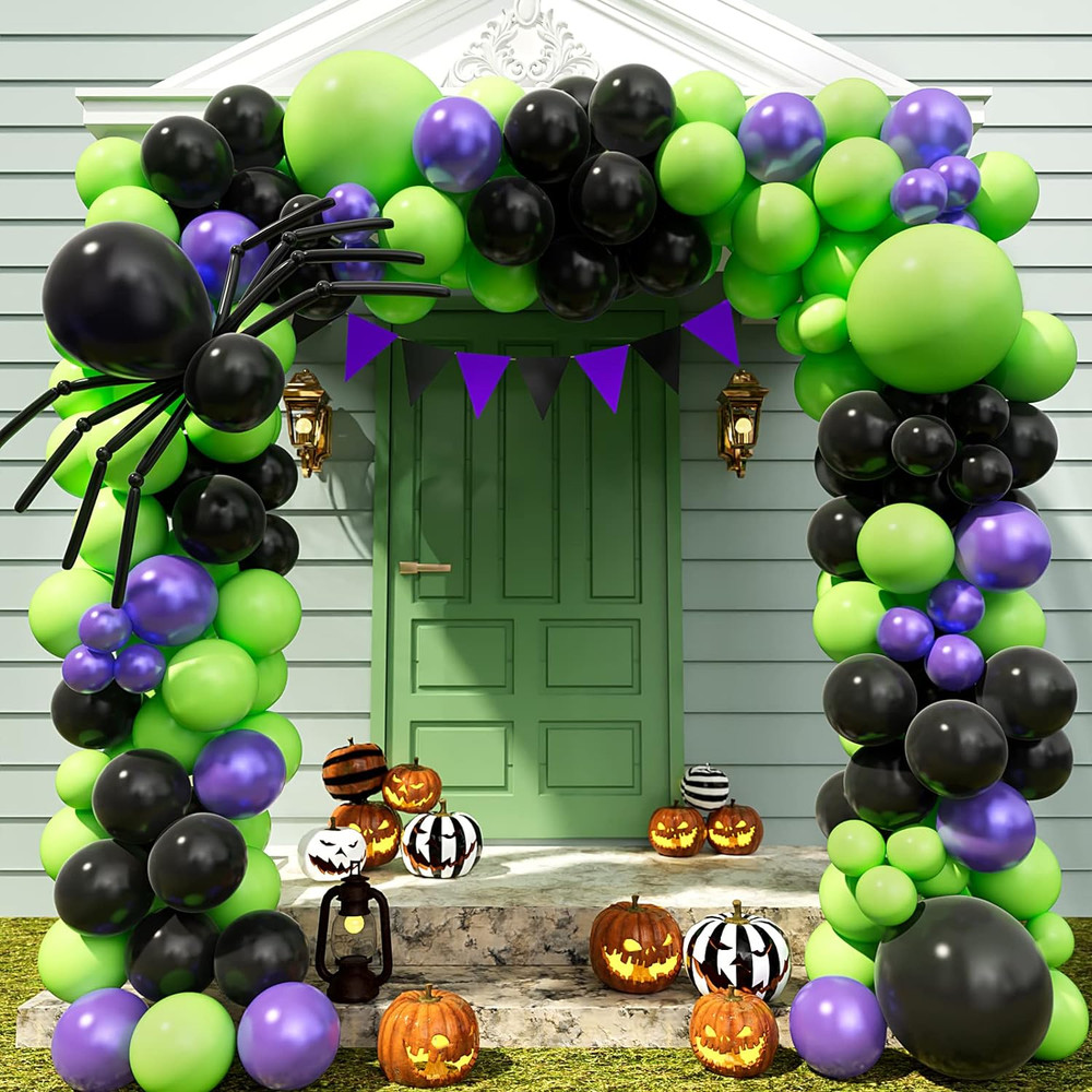 Halloween Balloon Garland Arch Kit with Black Green Metallic Purple Balloons …