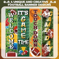 4 Pack Football Field Backdrop Banner Decorations with Welcome 47.24″ x