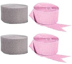 Pink and Gray Crepe Paper Streamers – 4 Rolls Total