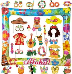 Complete Hawaiian Luau Selfie Kit – 30 Props with Inflatable Frame for Parties